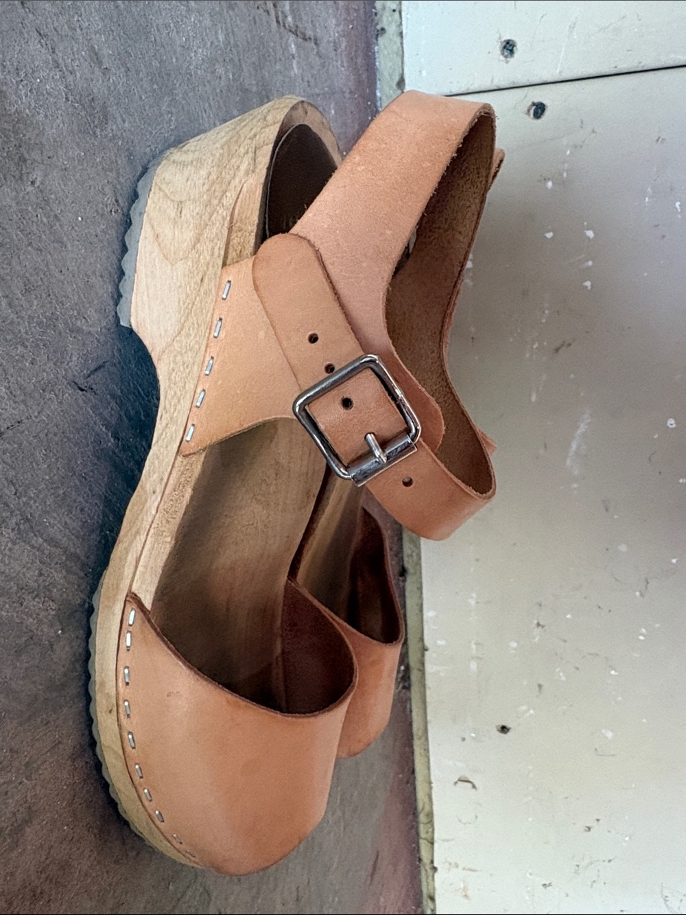 MIA Leather Slingback Clogs in Natural Tan - Picture 2 of 3